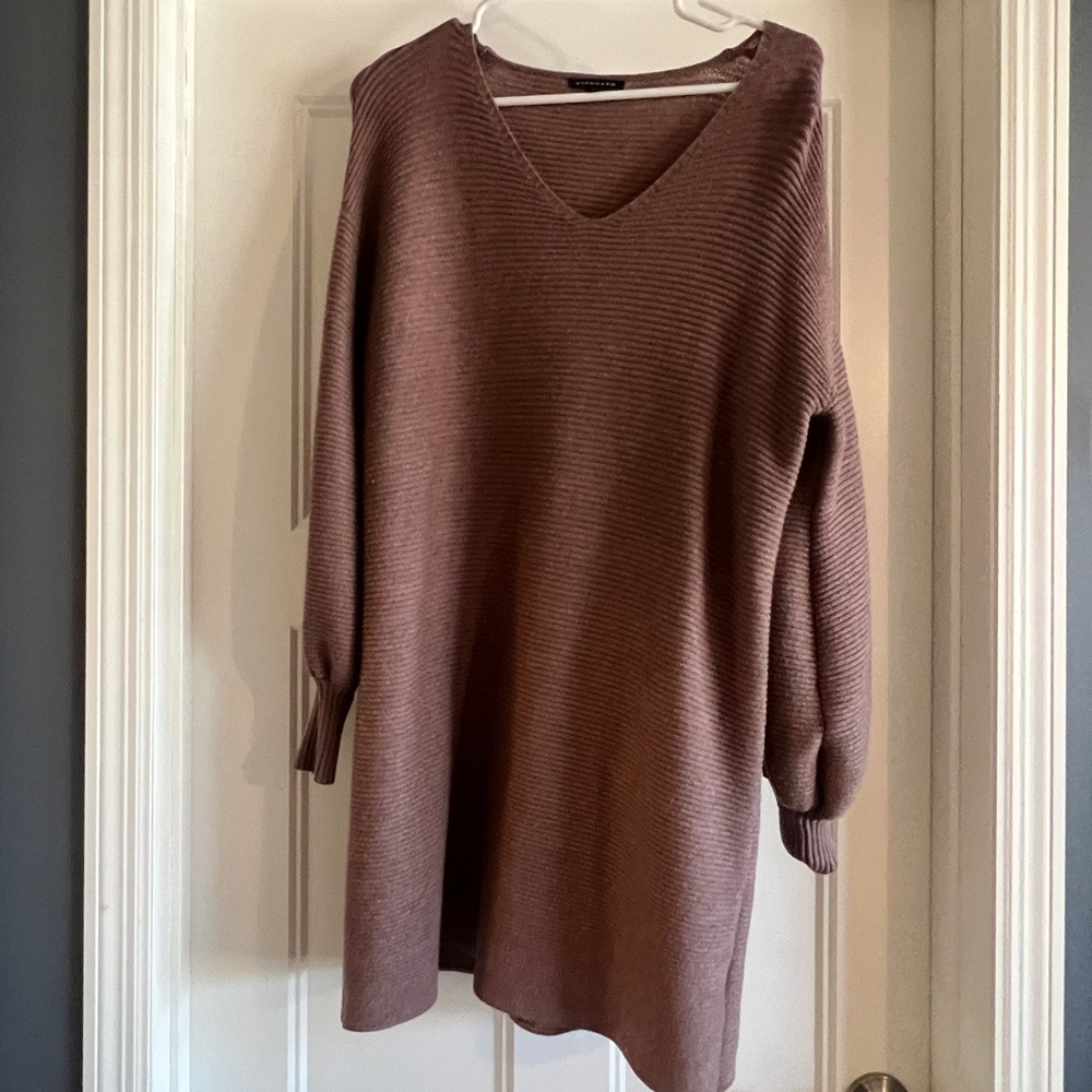 Brown V-Neck Sweater Dress